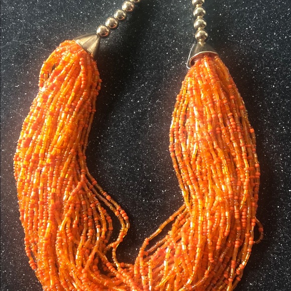 Multi-strand Orange Seed-bead Necklace - Picture 3 of 5